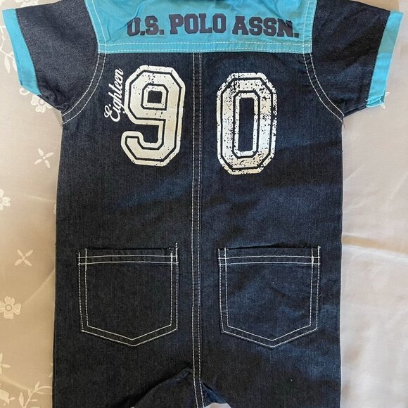 Us Polo Assn. Baby Boy One Piece Outfit Romper shorts denim 3m/6m Excellent used - Picture 4 of 9